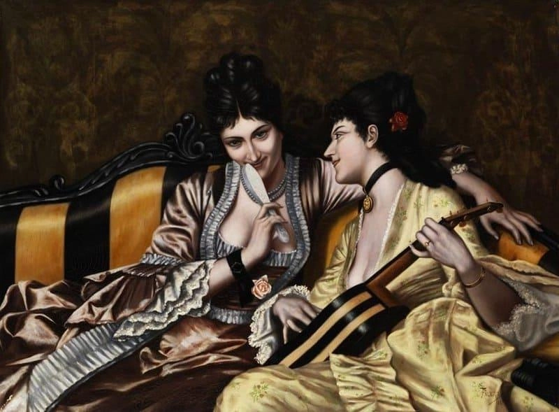 ソファに座る二人の女性 1887 by ルイス・リカルド・ファレロ 油絵複製販売