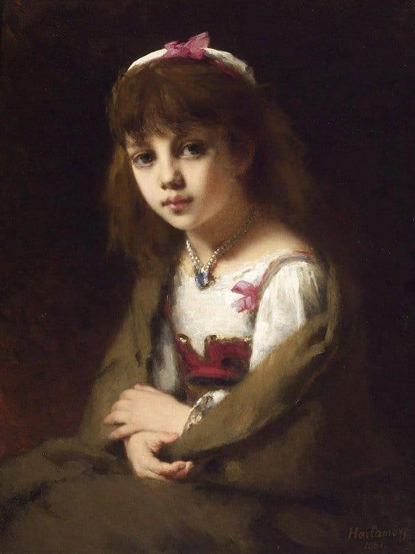 Girl With A Pearl Necklace 1881 by Alexei Alexeivich Harlamoff oil painting reproduction for sale