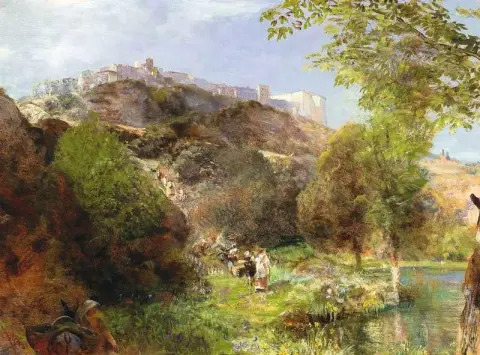 Blick Von Den Pontinischen S Mpfen Auf Das Castello Caetani In Sermoneta S.d.