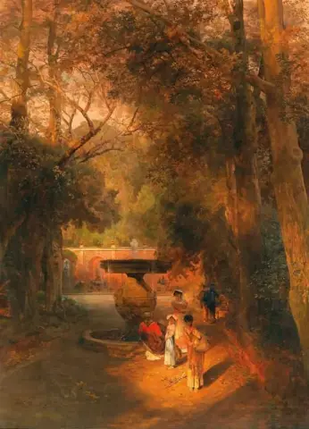 Im Park Am Brunnen Der Villa Torlonia Frascati Bei Rom 在罗马附近弗拉斯卡蒂别墅喷泉旁的公园里 1881