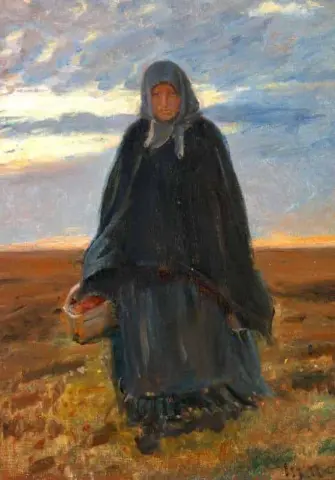 Den Unge Anna Baltzer P Vej Hjem Over Heden I Solnedgang Med En Kurv Fyldt Med B R