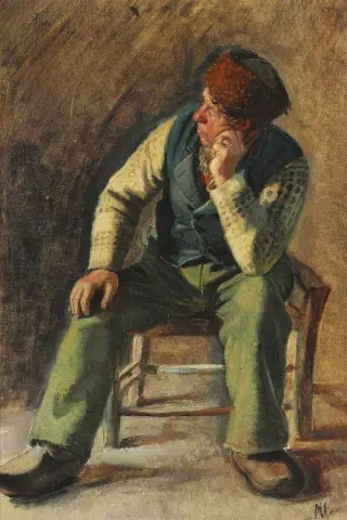 الصياد والمنقذ لارس جايهيدي يجلس على كرسي، 1876-1877
