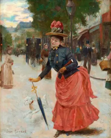 Boulevardszene mit eleganter Dame