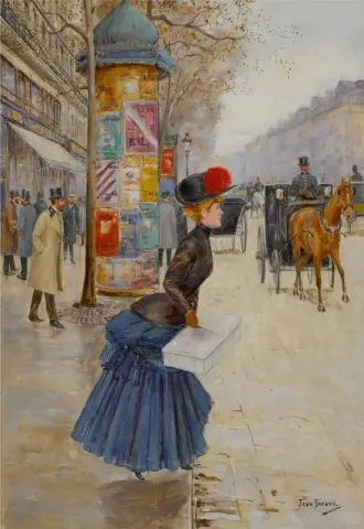 Junge Frau überquert den Boulevard, ca. 1897