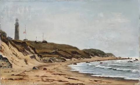 Vista costeira de Hirtshals North Jutland com um farol 1904
