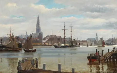 Cenário do porto de Antuérpia, 1878