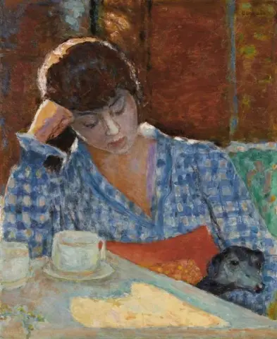 개와 정물을 안고 기댄 여인 1917