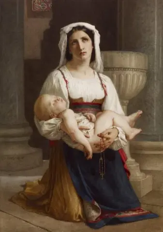 Italian Peasant Kneeling With Child