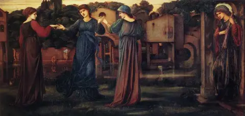 Flickor som dansar till musik vid en flod 1870-82