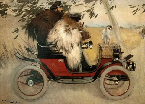 Ramon Casas ja Pere Romeu autossa 1901