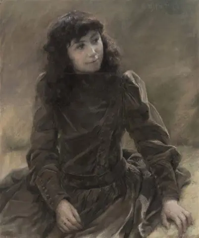 Sittande ung flicka - porträtt av fröken. J.c 1891