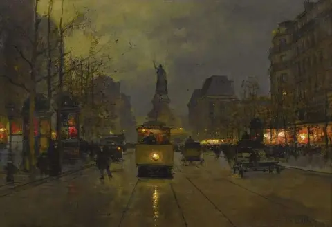 Rue Du Temple und Place La Republique am Abend