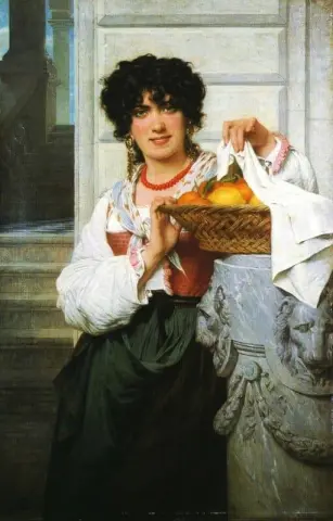 Menina Pisan com cesta de laranjas e limões 1871