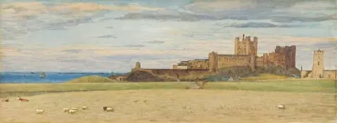 Bamburghin linna Northumberland lännestä 1877