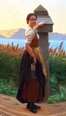 Meisje dat een geheime brief plaatst, 1880