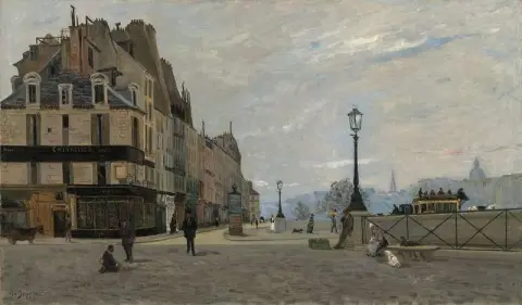 1875년 퐁네프 광장(Place du Pont Neuf)의 퐁네프(Pont Neuf)와 오르페브르 부두(Quai des Orfevres)