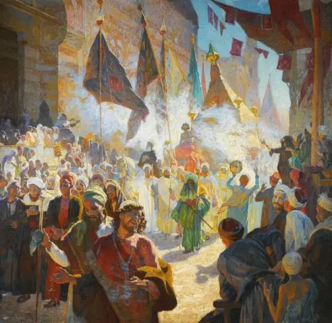 La processione del Mahmal per le strade del Cairo 1909