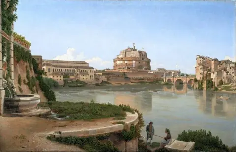 Utsikt over Tiberen fra Trastevere mot Castel S. Angelo