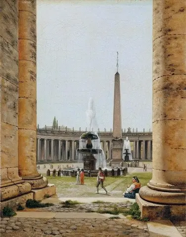 Utsikt over Colonnaden St. Peter S-plassen i Roma 1813-16