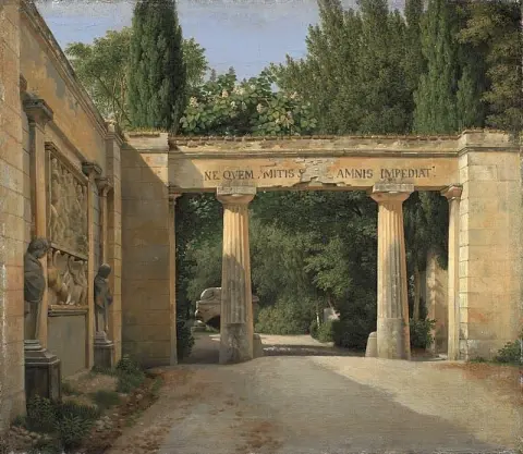 Utsikt over hagen til Villa Borghese i Roma 1814