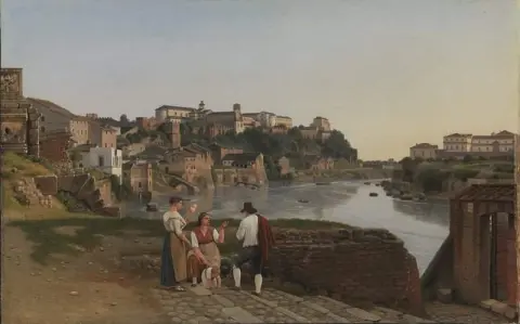 Вид на Тибр в сторону Авентинского холма в Риме, около 1815 года.