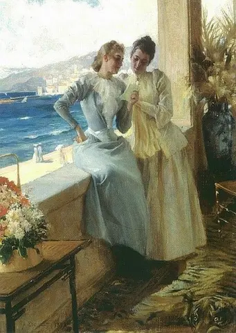 Ellan Edelfelt y Emilie Von Etter en un balcón en Cannes