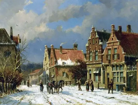 Talvinen kaupunkimaisema Enkhuizen