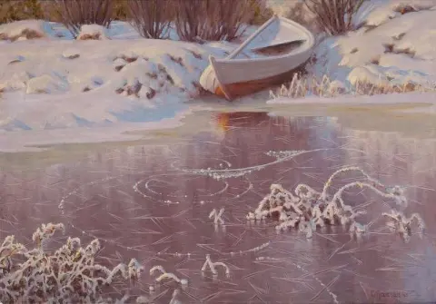 Зимний пейзаж с замерзшим озером 1945 г.