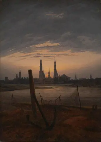 Cidade ao nascer da lua
