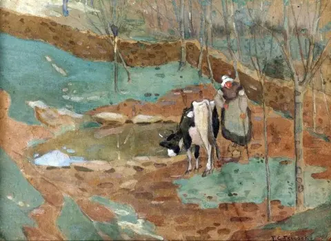 Mujer y vaca en un paisaje 1898