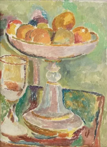컴포티에와 유리가 있는 정물, 1916년경