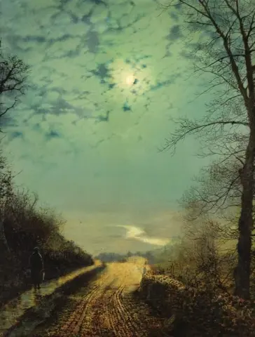 Eine nasse Straße bei Mondschein Wharfedale 1872