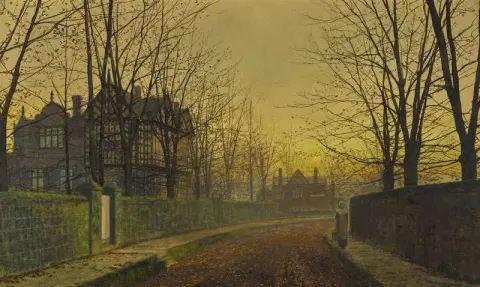 Eine herbstliche Szene in der Abenddämmerung in der Nähe von Leeds 1883