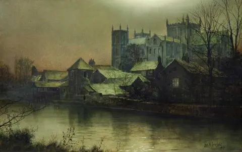 Ripon Minster neben dem Fluss Swale 1896