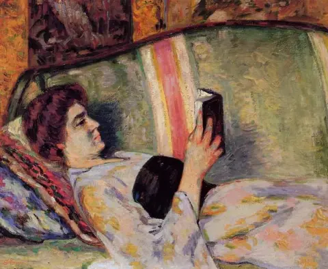 Retrato de Marguerite Guillaumin lendo cerca de 1914