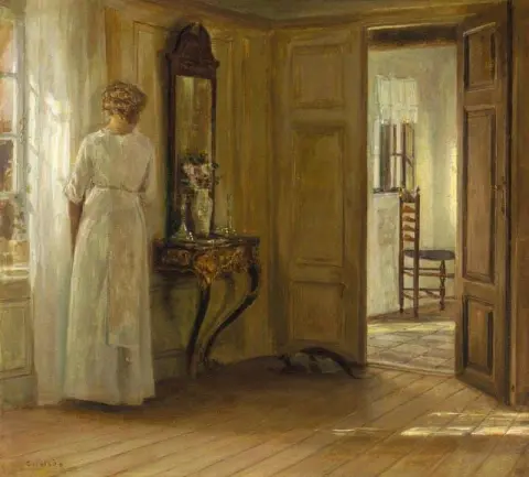 Interior con una dama y un gato 1