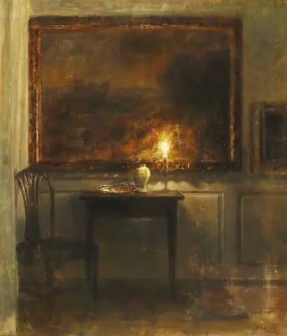 Interno Con Candele Su Un Tavolo Da Un Dipinto
