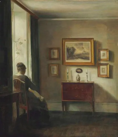Interno Con La Moglie Dell'artista Che Cuciva Da Una Finestra