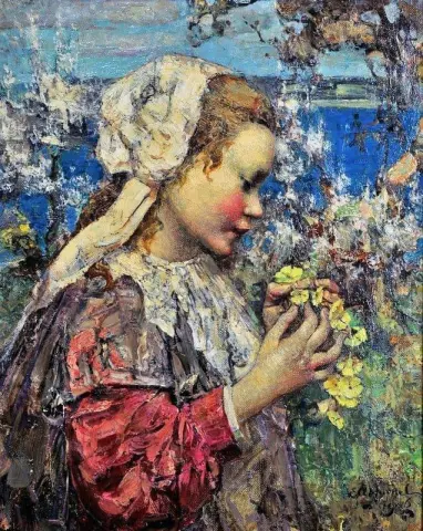 Jong meisje met sleutelbloemen 1906