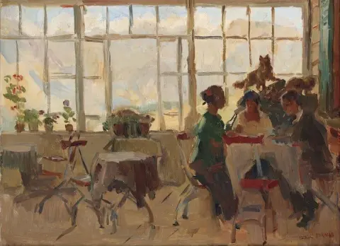Illallinen eläkkeellä Pontresinassa Sveitsissä 1915