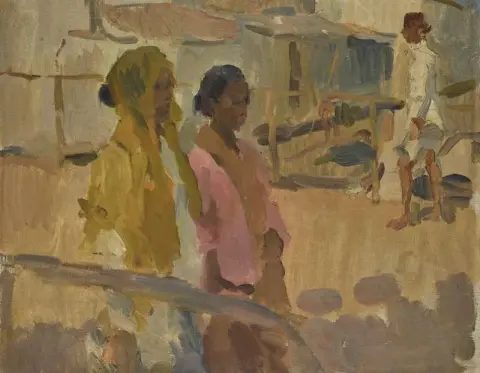 Tytöt sillalla Bataviassa Hollannin Itä-Intiassa noin 1922
