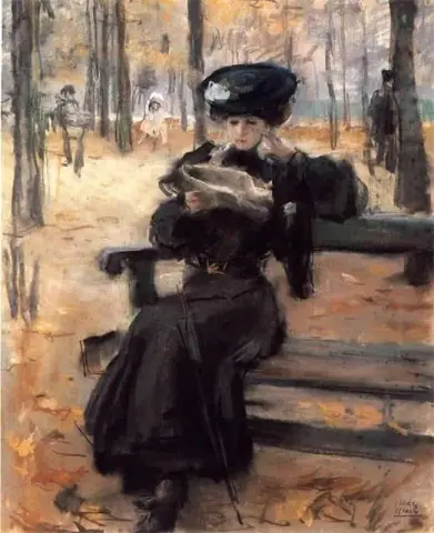 Lukeva nainen Jardin Des Tuileries'ssa noin 1904-07