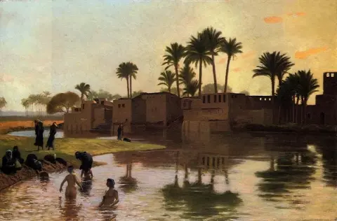 Zwemmers bij de rivier