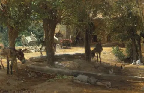 Donkeys Under Shady Trees In The Midday Heat In L Aquila Italy 1898