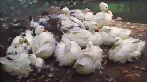 Mausernde Enten um 1900