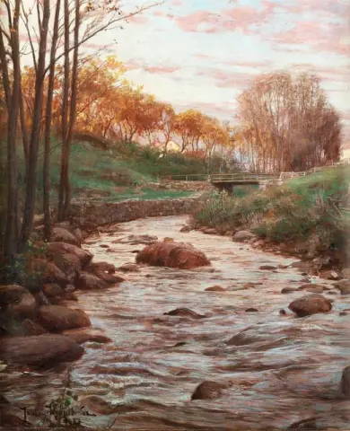 Herbstlandschaft, Mit, Brücke, Hinüber, Water
