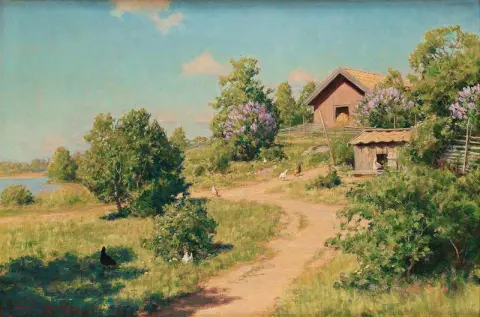 Landschaft mit Hühnern