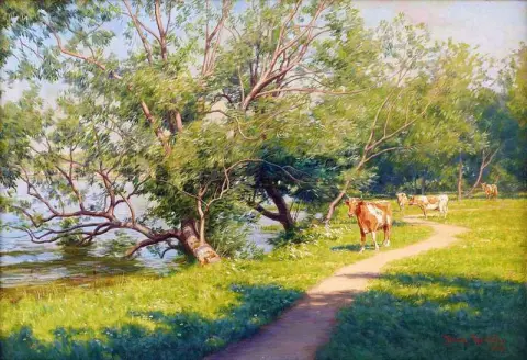Strandlandskap Med Kor 1922