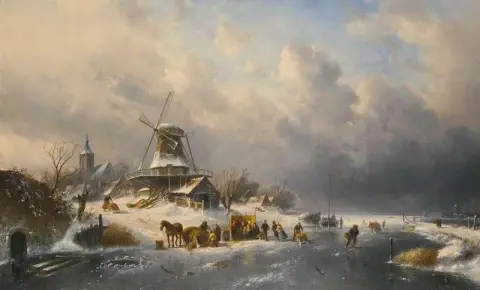 Talvimaisema luisteluhahmoilla 1889