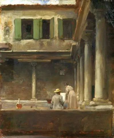 Un artista dibujando en el claustro de S. Gregorio Venecia